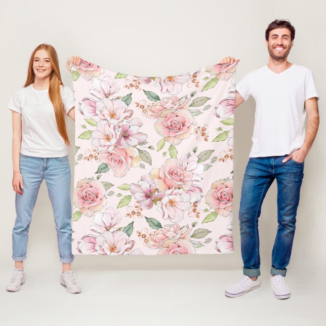 Couverture Polaire Beau rose vintage rose motif (En situation)