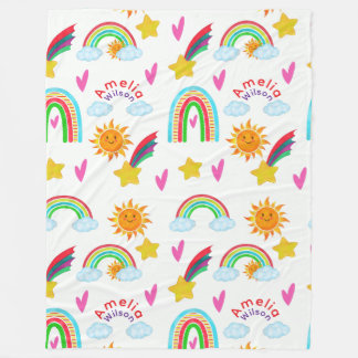 Couverture Polaire Beau Soleil Nuage Étoile Arc-en-ciel Nom pour Enfa