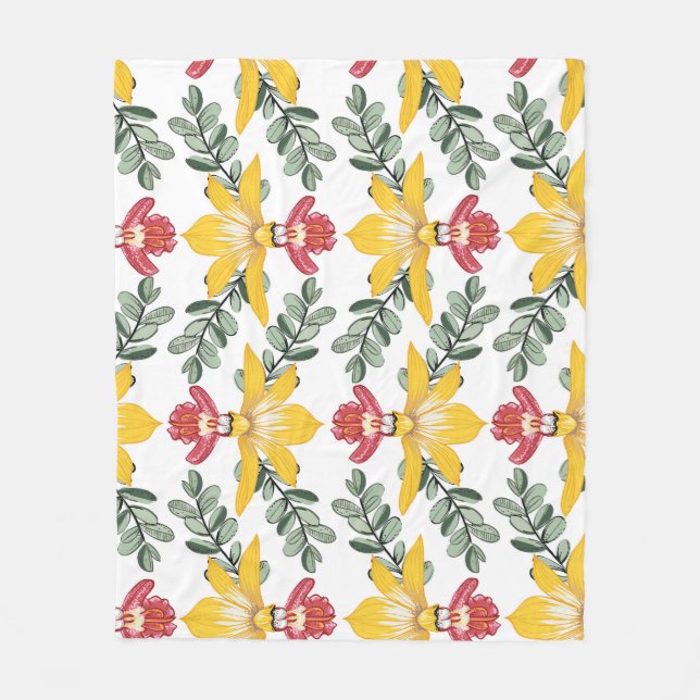 Couverture Polaire Beauté de l'orchidée : motif floral Elégance. (Devant)