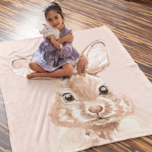 Couverture Polaire Beauté moderne Pastel Rose Aquarelle Bunny Lovely