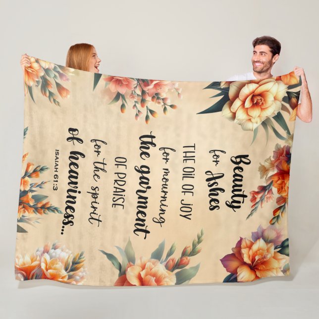 Couverture Polaire Beauté Pour Cendres, Ésaïe 63:1, Floral Chrétien (En situation)
