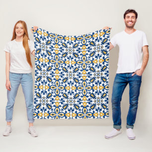 Couverture Polaire 💙 💛 Beaux Azulejos bleus et jaunes,