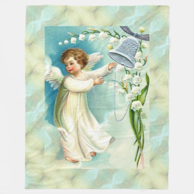 Couverture Polaire Bébé Ange Avec Bleu Cloche Blanche (Devant)
