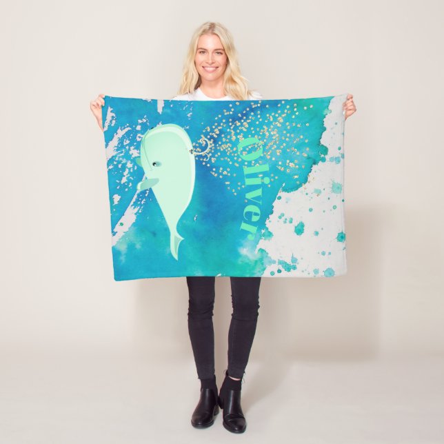 Couverture Polaire Bébé Baleine or étincelle Bleu Nautique Personnel (En situation)