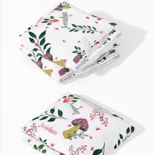 Couverture Polaire Bébé blanc personnalisé Nom et Forêt de champignon