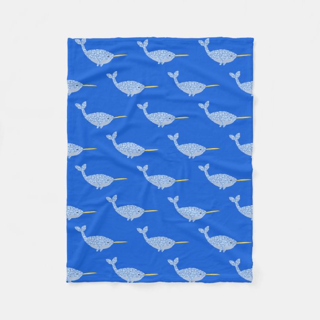 Couverture Polaire Bébé Bleu Cute Garçon Narwhal Motif (Devant)