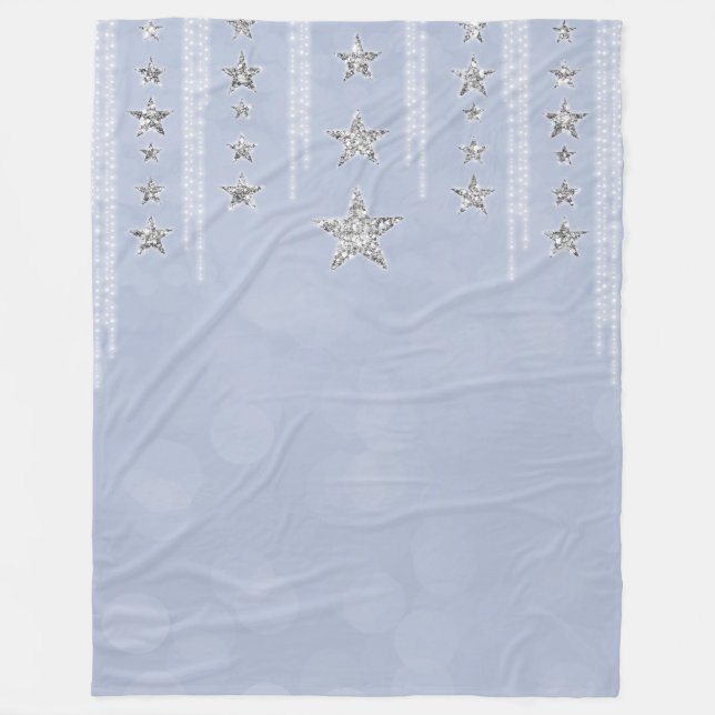 Couverture Polaire Bébé Bleu et Paillettes Argentées Étoiles Étincela (Devant)