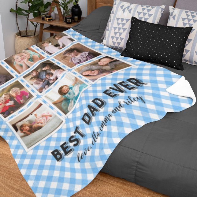 Couverture Polaire Bébé bleu Gingham Meilleur Papa Collage de photos (Créateur téléchargé)
