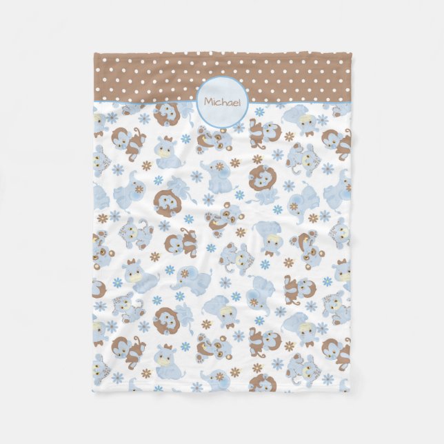Couverture Polaire Bébé bleu Jungle Animaux Motif Personnalisé (Devant)