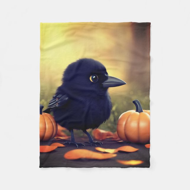 Couverture Polaire Bébé corbeau noir et citrouilles  (Devant)