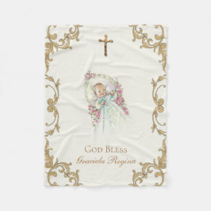Couverture Polaire Bébé de roses de rose de croix de crucifix d'or