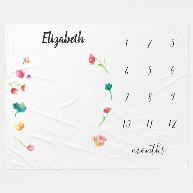 Couverture Polaire Bébé de suivi de mois avec nom (Devant (Horizontal))