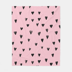 Couverture Polaire Bébé Doodles rose et noir Motif de coeur mignon