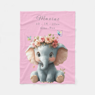 Couverture Polaire Bébé éléphant mignon papillons fleurs