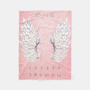 Couverture Polaire Bébé fille Ange rose Ailes mensuelle Jalon
