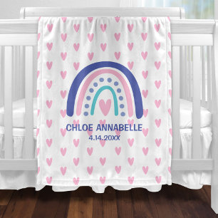 Couverture Polaire Bébé Fille Arc-en-ciel et Cœurs Personnalisés