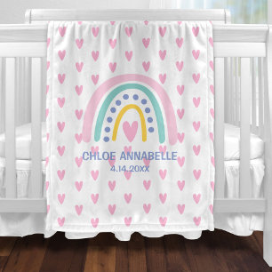 Couverture Polaire Bébé Fille Arc-en-ciel et Cœurs Personnalisés