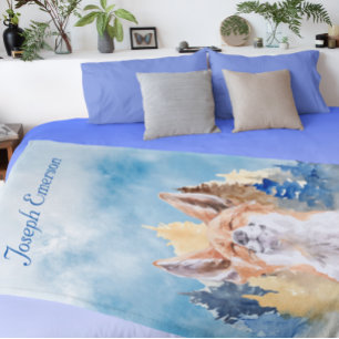 Couverture Polaire Bébé Fox aquarelle bois personnalisé