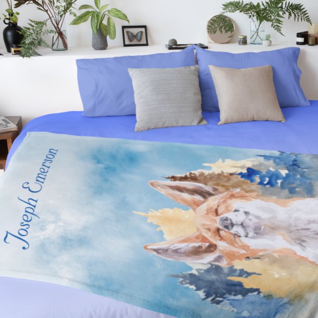 Couverture Polaire Bébé Fox aquarelle bois personnalisé (Créateur téléchargé)