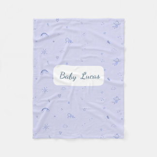 Couverture Polaire Bébé Garçon Bleu Doodle Motif Étoiles Arc-en-Ciel
