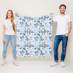 Couverture Polaire Bébé garçon motif bleu à l'aquarelle avec vêtement