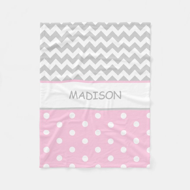 Couverture Polaire Bébé gris rose personnalisé de pois de Chevron (Devant)