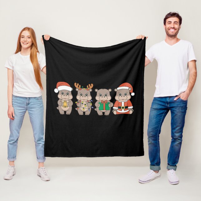 Couverture Polaire Bébé Hippopotame Moo Deng Noël (En situation)
