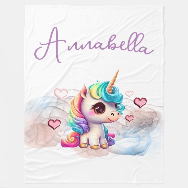 Couverture Polaire Bébé licorne mignonne et cœurs (Devant)