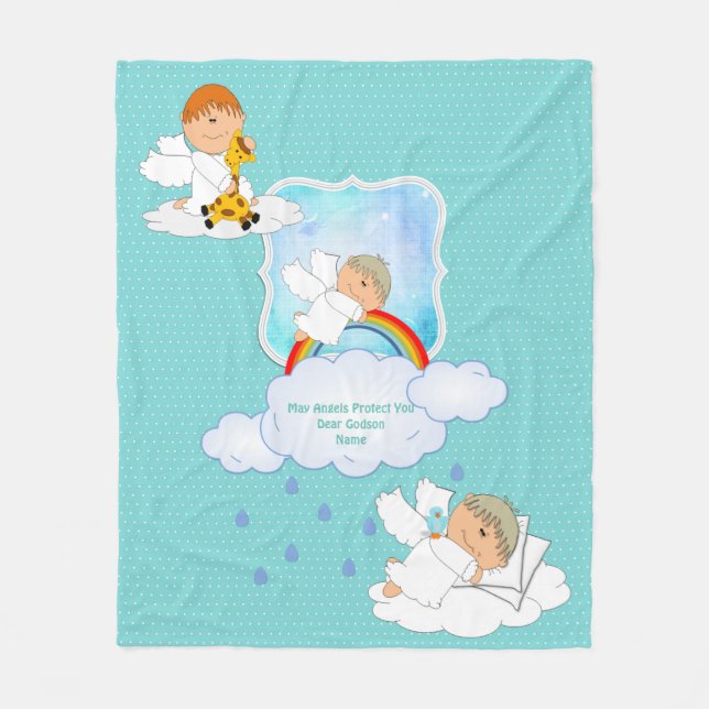 Couverture Polaire Bébé mignon GARÇON Godson Angels Fleece personnali (Devant)