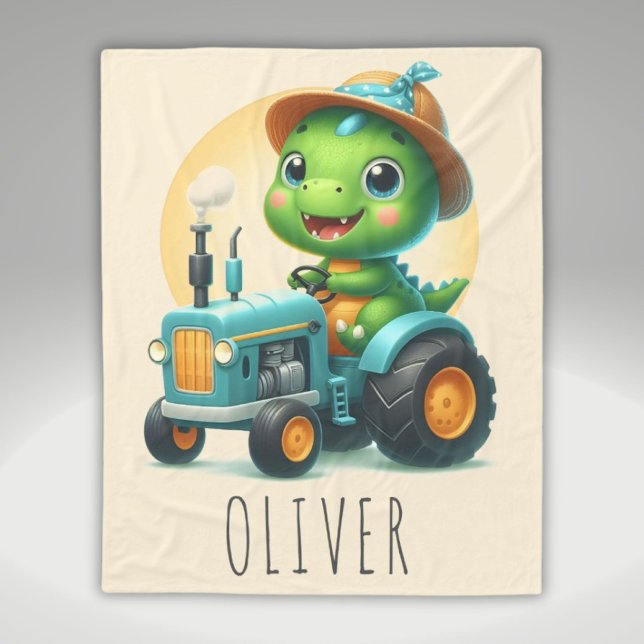 Couverture Polaire Bébé mignon Trex Dinosaur conduire un tracteur ble (Créateur téléchargé)