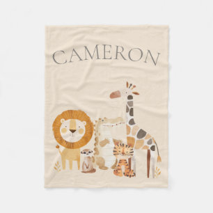 Couverture Polaire Bébé mignon Zoo Animaux Personnalisé Nom Beige