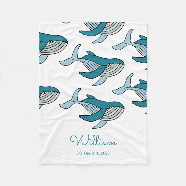 Couverture Polaire Bébé motif baleine bleue  (Devant)