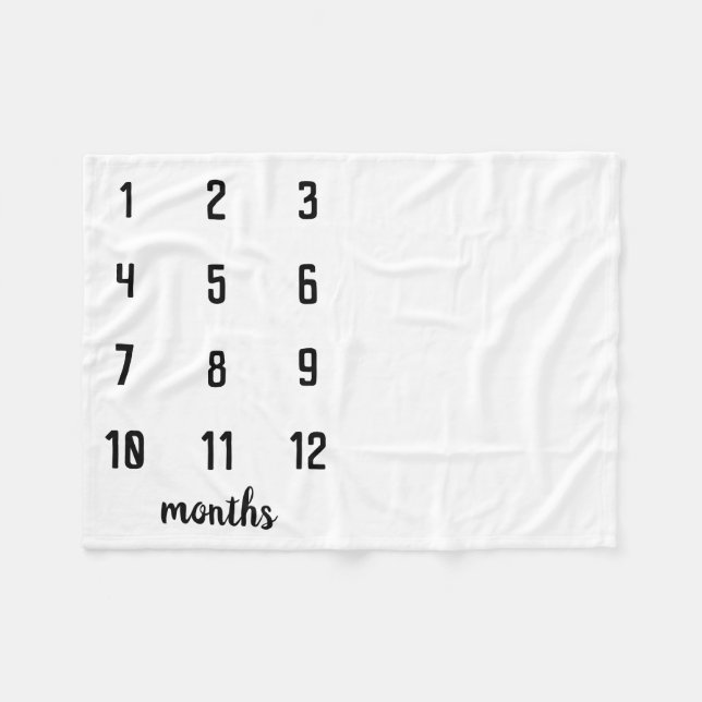 Couverture Polaire Bébé Noir Blanc Classique Milestone Blanche Bébé (Devant (Horizontal))