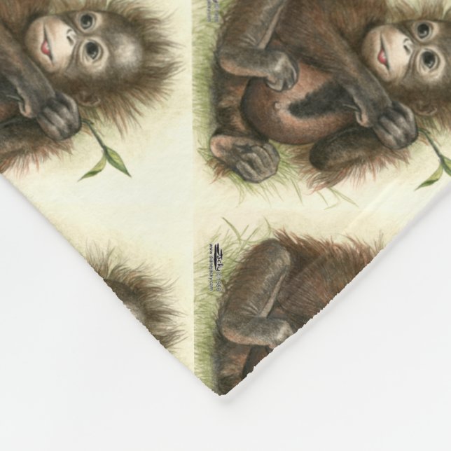 Couverture Polaire Bébé orang-outan avec des feuilles (Coin)