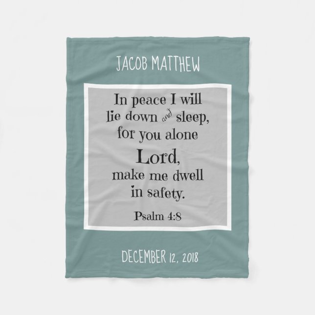 Couverture Polaire Bébé personnalisé, avec prière nocturne (Psaume 4: (Devant)