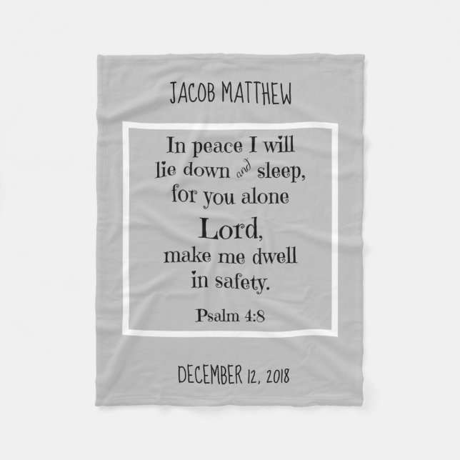 Couverture Polaire Bébé personnalisé, avec prière nocturne (Psaume 4: (Devant)