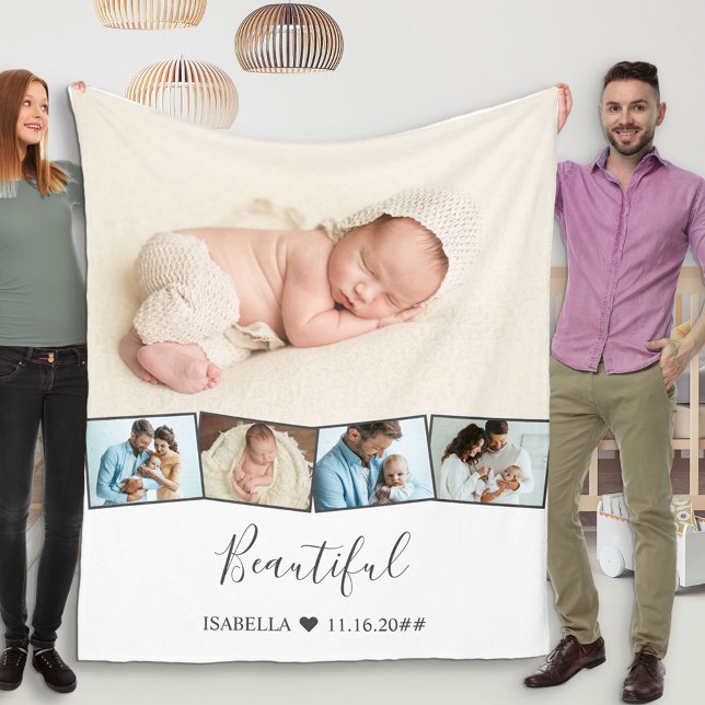 Couverture Polaire Bébé Photo Collage Zigzag Bande photo Blanc (Créateur téléchargé)