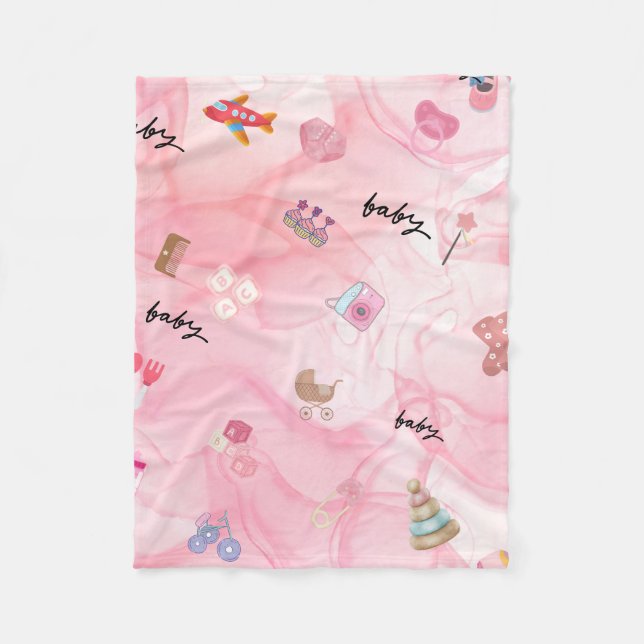 Couverture Polaire Bébé rose fille | Beau Baby shower (Devant)