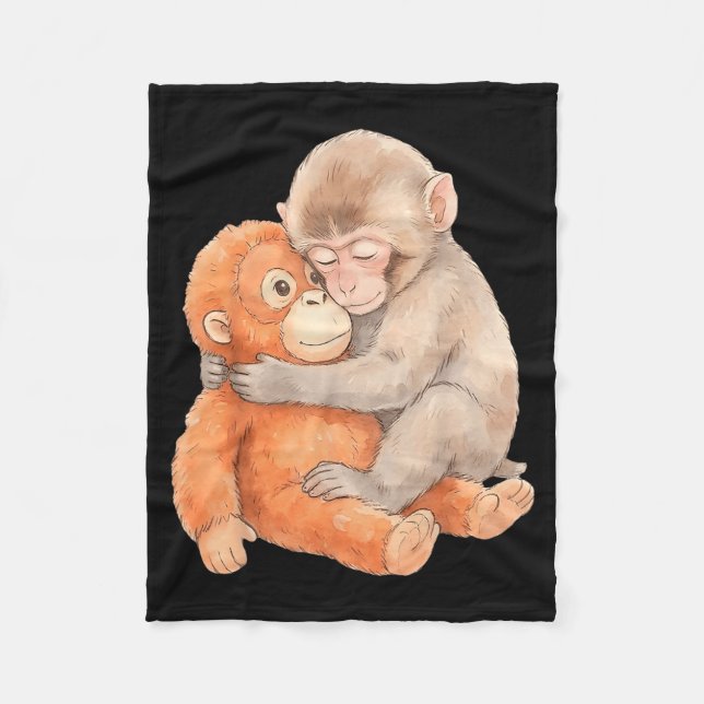 Couverture Polaire Bébé singe mignon nommé Punch Pelucheux câlin (Devant)