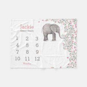 Couverture Polaire bébé tapis de milestone avec un éléphant rose gris