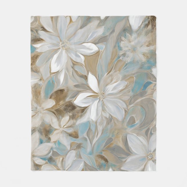 Couverture Polaire Beige Brown Bleu Floral Turquoise (Devant)