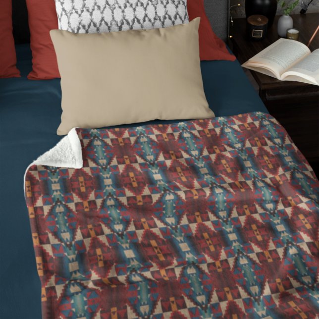 Couverture Polaire Beige Brown Rouge Turquoise Bleu Terracotta Art Tr (Créateur téléchargé)