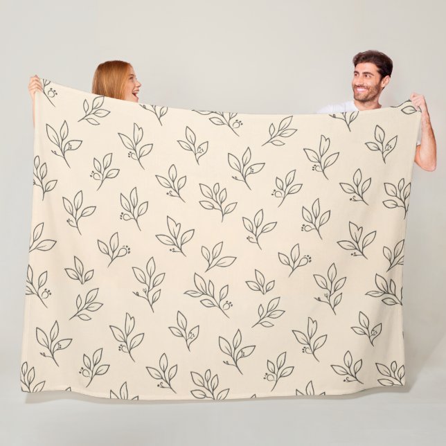 Couverture Polaire Beige Leaf Throw Blanket (En situation)