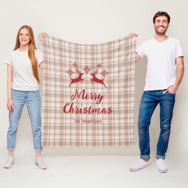 Couverture Polaire Beige Plaid Red Deer Joyeux Noël Nom personnalisé (En situation)