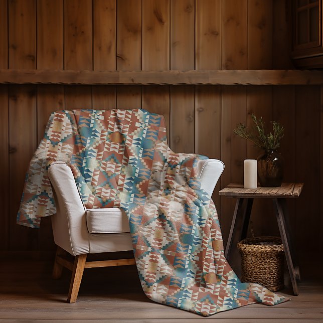 Couverture Polaire Beige Taupe Rouge Brown Turquoise Bleu Tribal Art  (Créateur téléchargé)