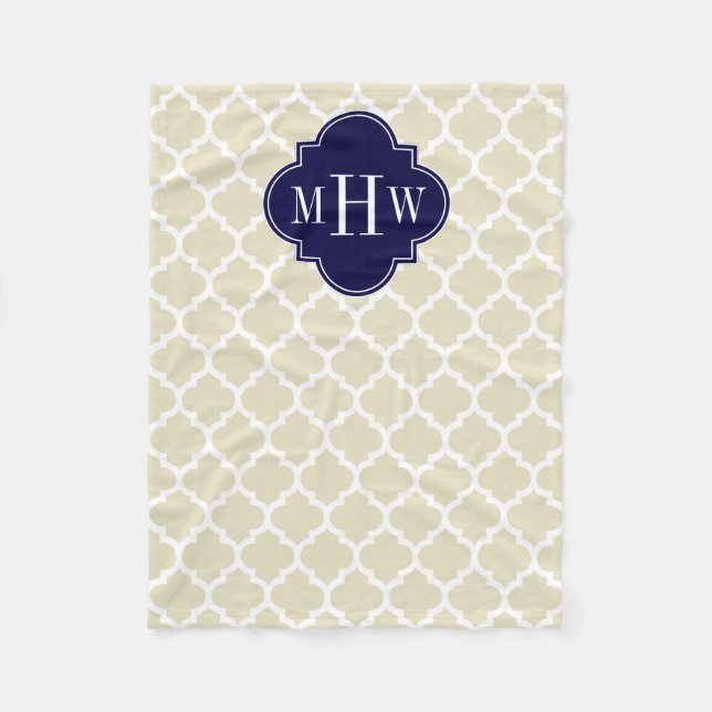 Couverture Polaire Beige, White Moroccan #5 Navy 3 Initial Monogram (Devant)