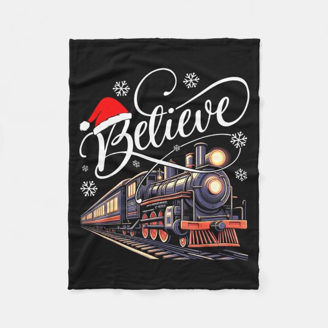 Couverture Polaire Believe Christmas Trains Xmas Santa Family Pajamas (Devant)