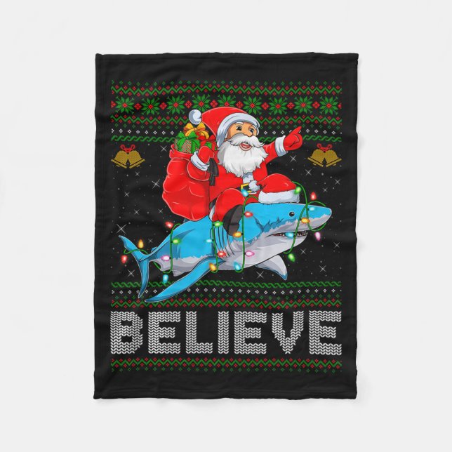 Couverture Polaire Believe Xmas Funny Santa Riding Shark Ugly Christm (Devant)