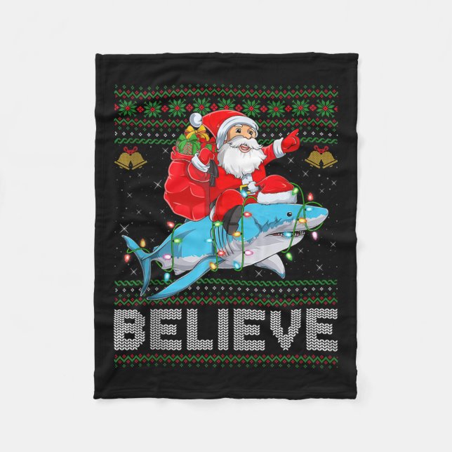 Couverture Polaire Believe Xmas Funny Santa Riding Shark Ugly Christm (Devant)