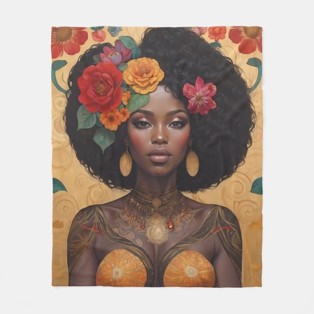 Couverture Polaire Belle Africaine Américaine Avec Fleurs (Devant)